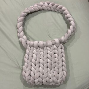 Hand Made Crochet Knit Shoulder Bag in Light Gray